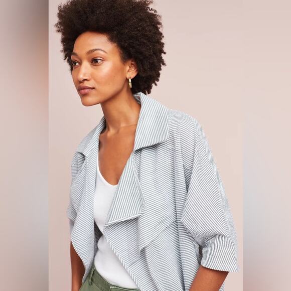 DRA Los Angeles X Anthropologie Drapework Jacket Seersucker Stripe Sz M Coastal - Picture 2 of 14